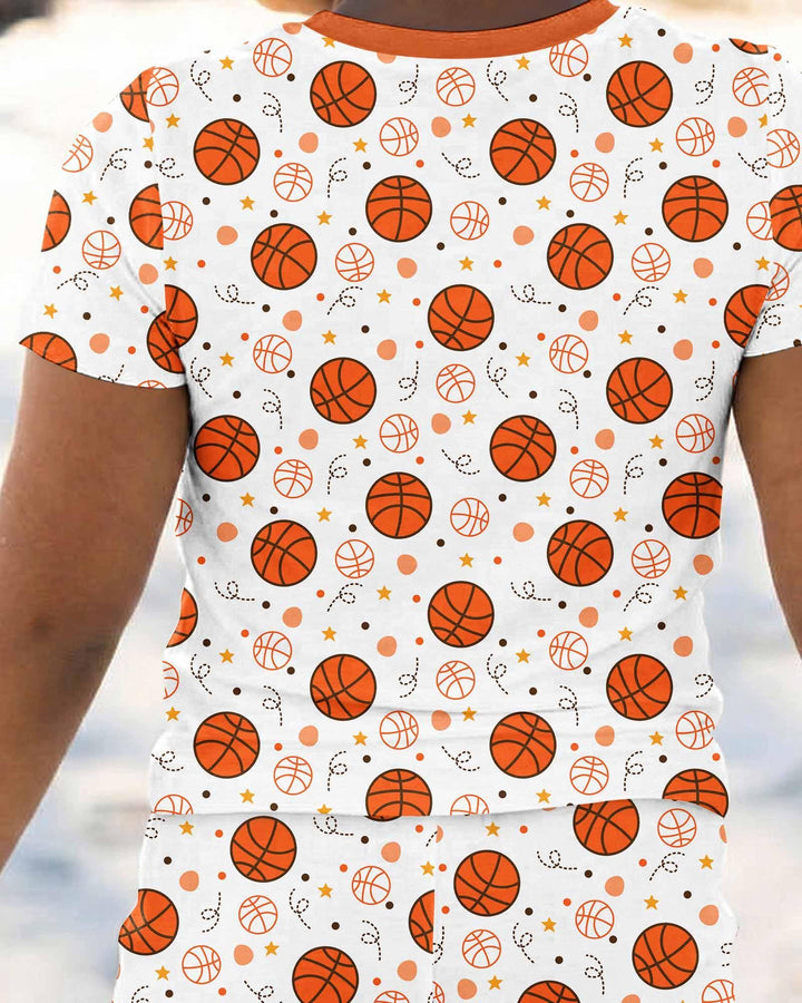 Orange Basketball Bamboo Two Piece Short Sleeve Pyjamas Set