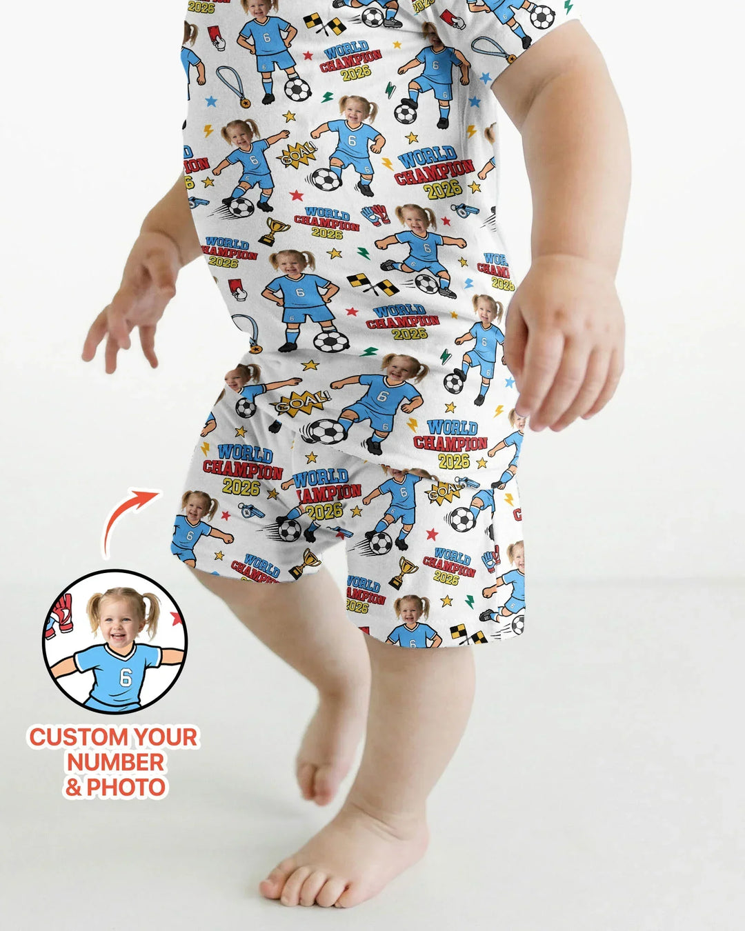 Custom Photo World Champion 2026 Family Matching Bamboo Two Piece Short Sleeve Shorts Pajama Set