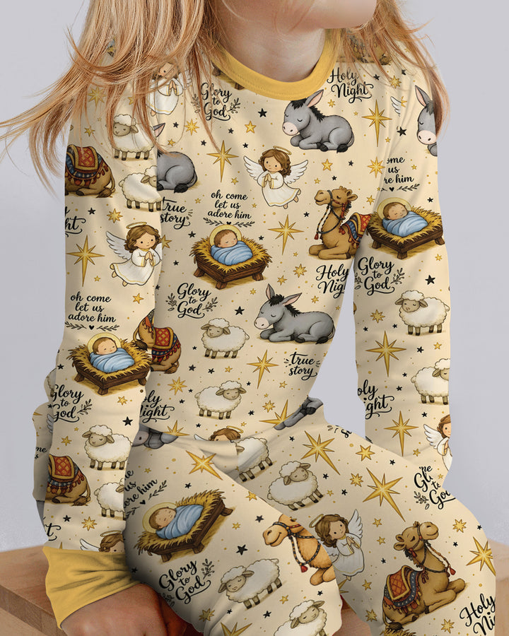 Nativity Christmas Holy Night Bamboo Two Piece Long Sleeve Pajama Set