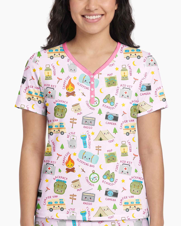 Little Camp Adventure Family Matching Bamboo Women Short Sleeve Short Pajama Set