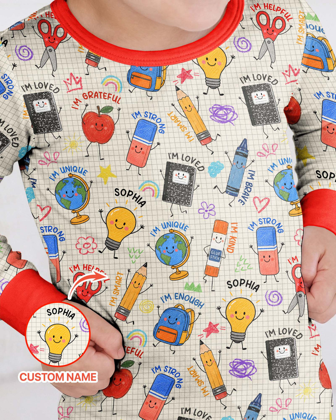 School Squad Custom Name Bamboo Two Piece Long Sleeve Pajama Set
