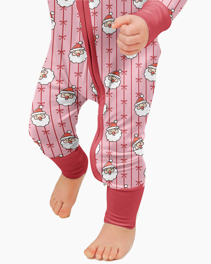 Pink Santa Bow Stripe Christmas Bamboo Convertible Zippy