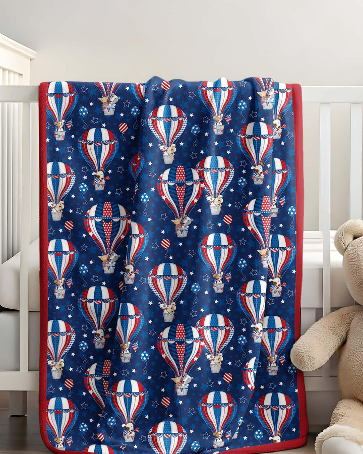Patriotic Pups in Hot Air Balloons Family Matching Bamboo Blanket