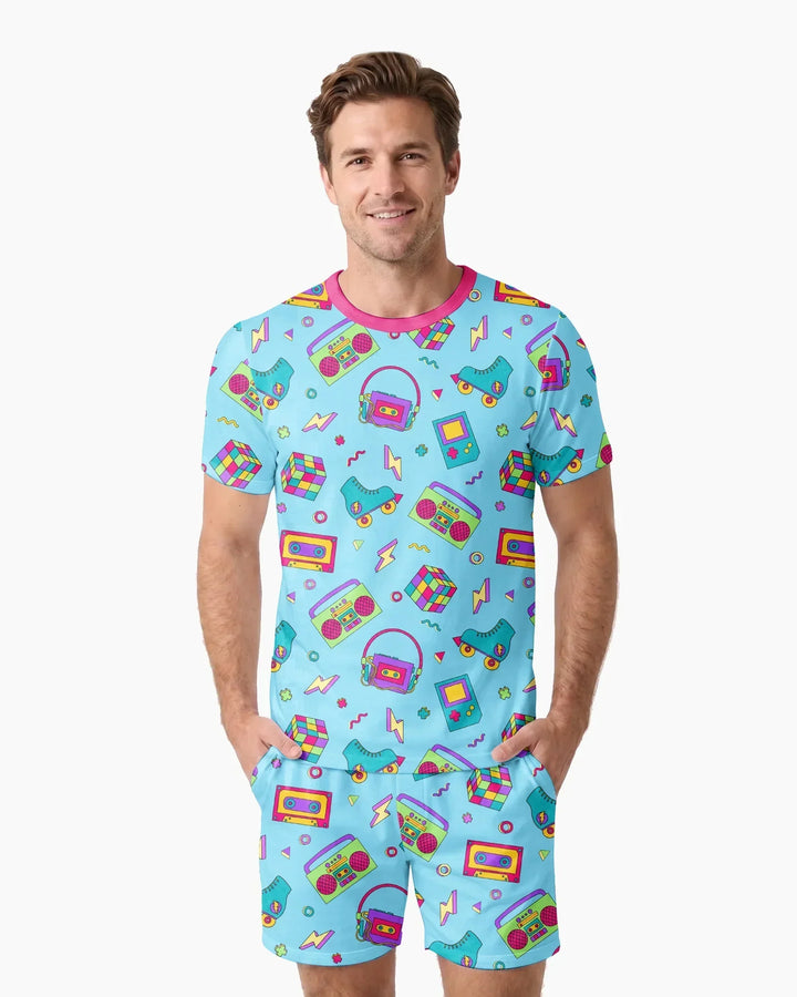 80s Retro Neon Bamboo Men Short Sleeve Short Pajama Set