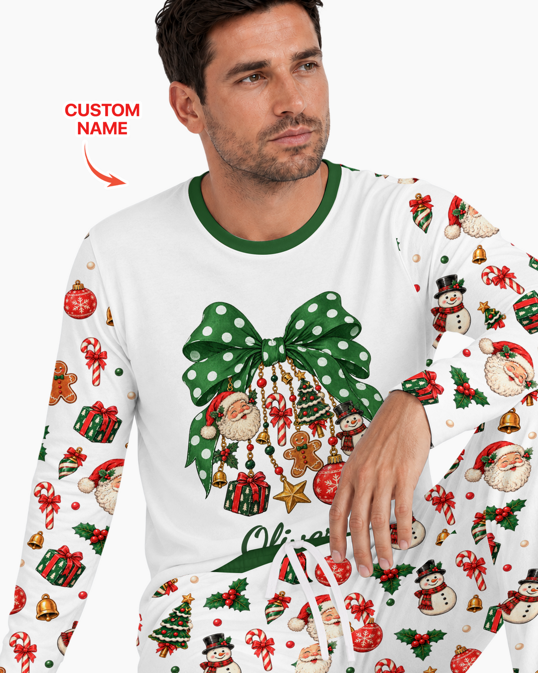 Custom Name Christmas The Bow Bamboo Men's Pajama Set