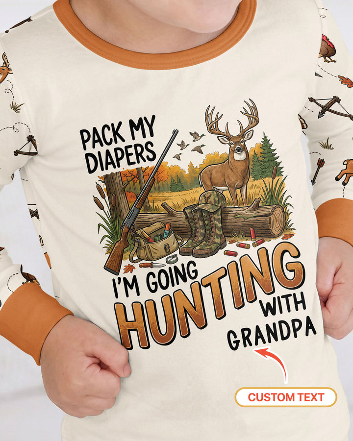 Personalized Pack My Diapers I'm Going Hunting Bamboo Two Piece Long Sleeve Pajama Set