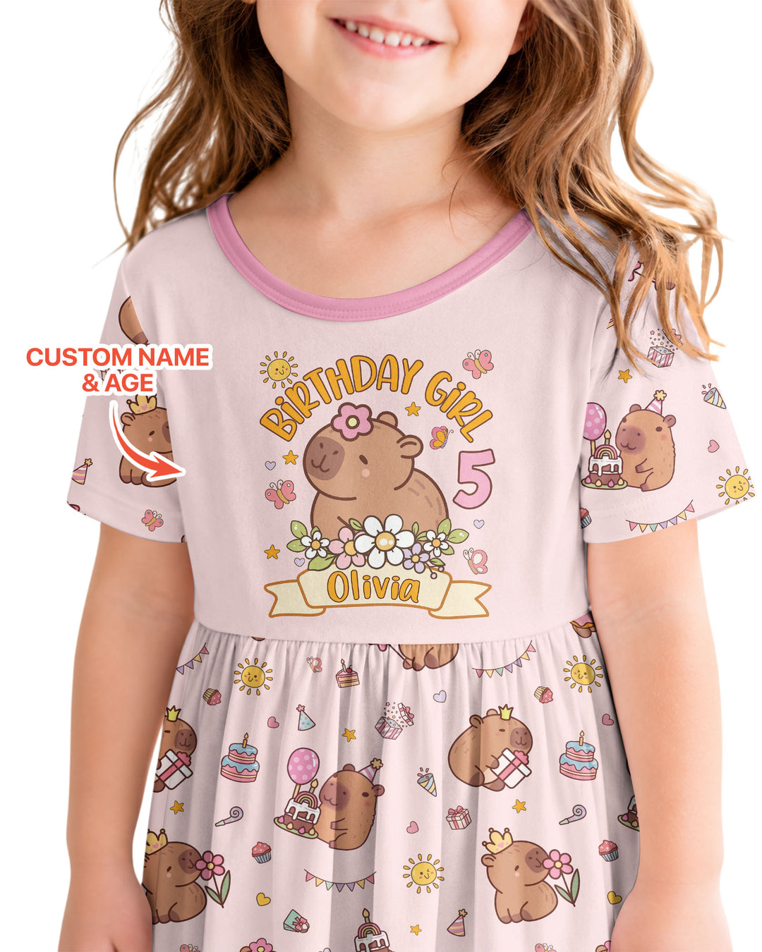 Personalized Capy Birthday Girl Bamboo Twirl Dress
