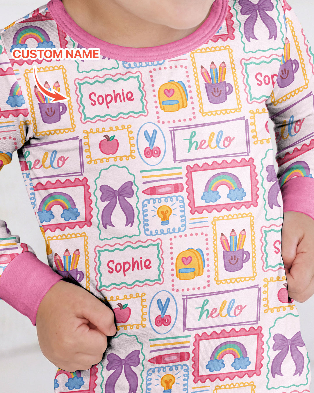 Custom Name Hello School Bamboo Two Piece Long Sleeve Pajama Set