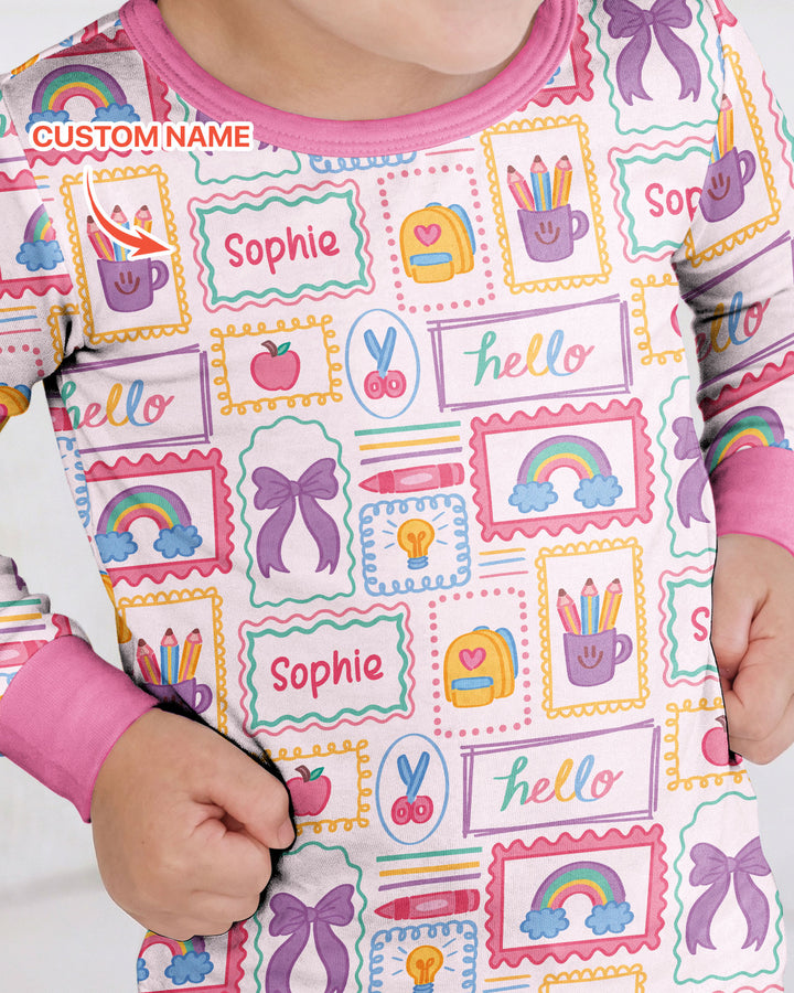 Custom Name Hello School Bamboo Two Piece Long Sleeve Pajama Set