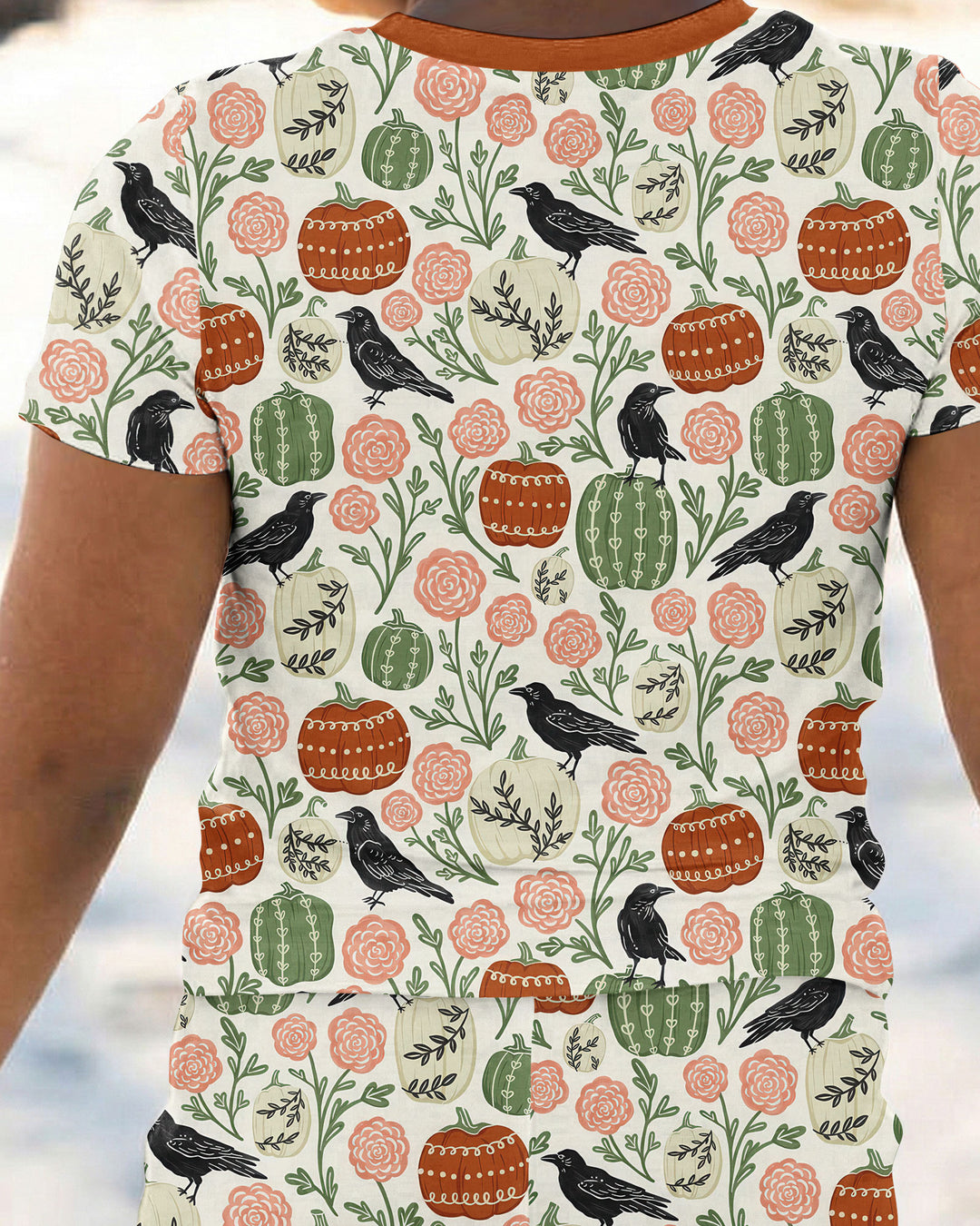 Country Crows with Mums and Pumpkins Bamboo Two Piece Short Sleeve Pajama Set