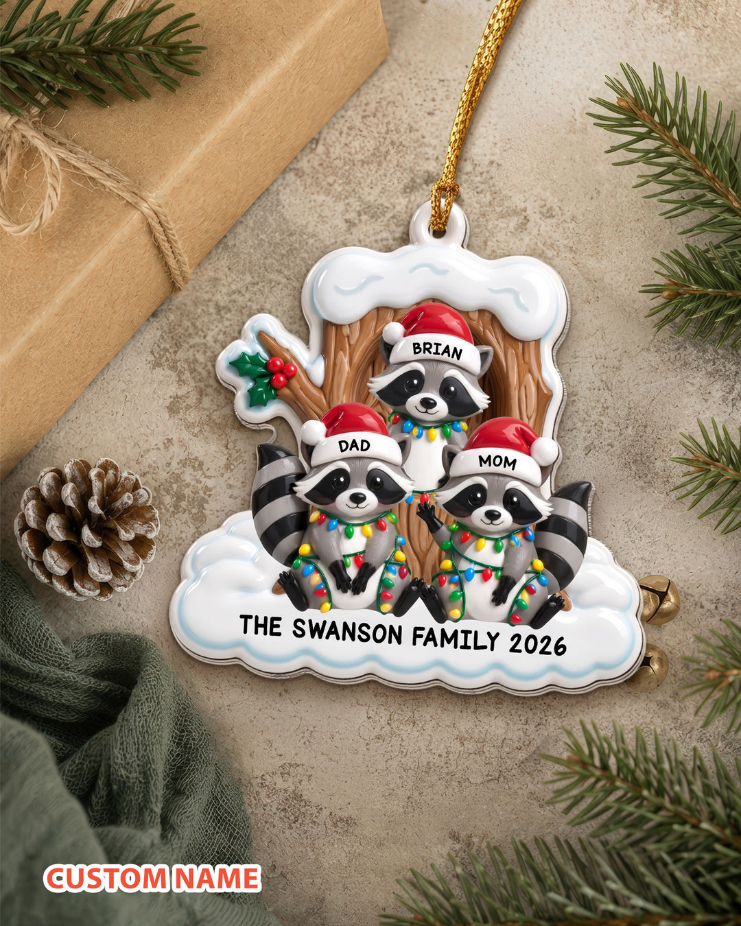 Raccoon Family Christmas Acrylic Ornament