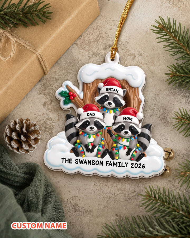 Raccoon Family Christmas Acrylic Ornament
