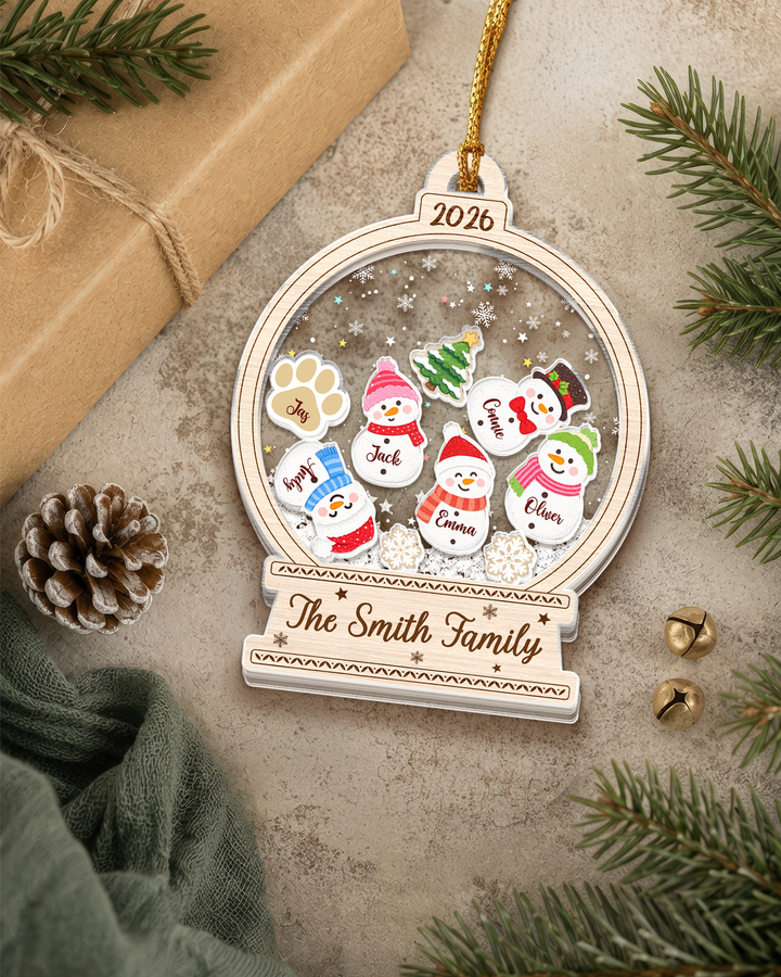 Snowman Family Christmas - Personalized Shaker Ornament