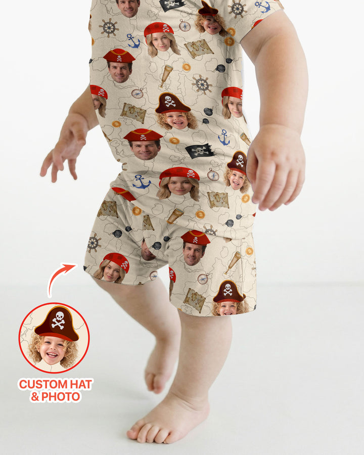 Custom Photo Treasure Map Adventures Family Matching Bamboo Two Piece Short Sleeve Shorts Pajama Set