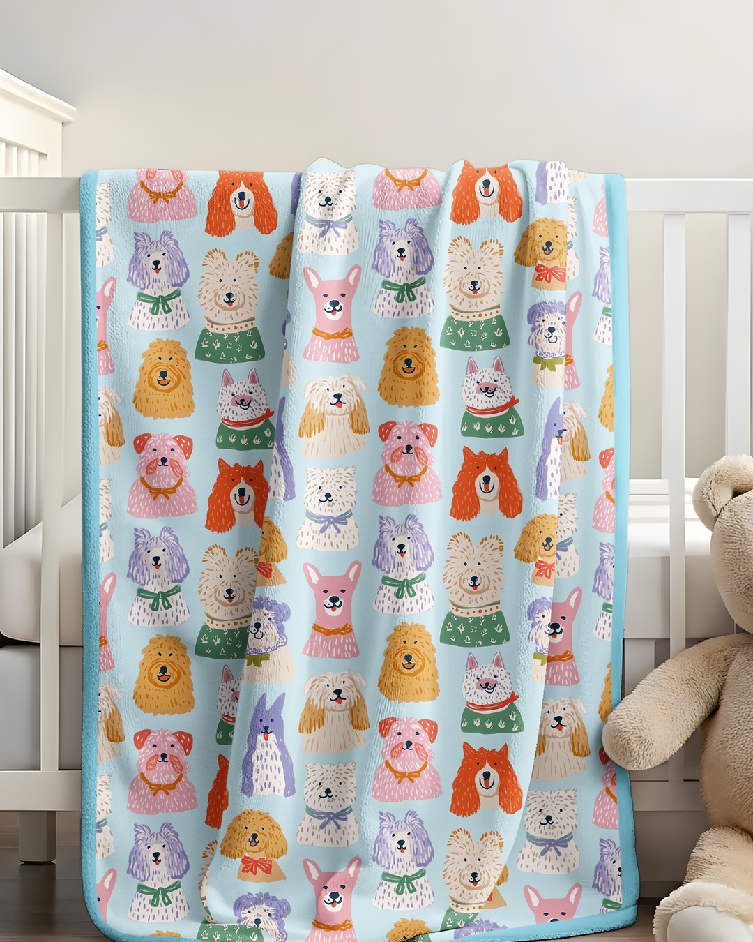 Whimsical Puppy Parade Family Matching Bamboo Blanket