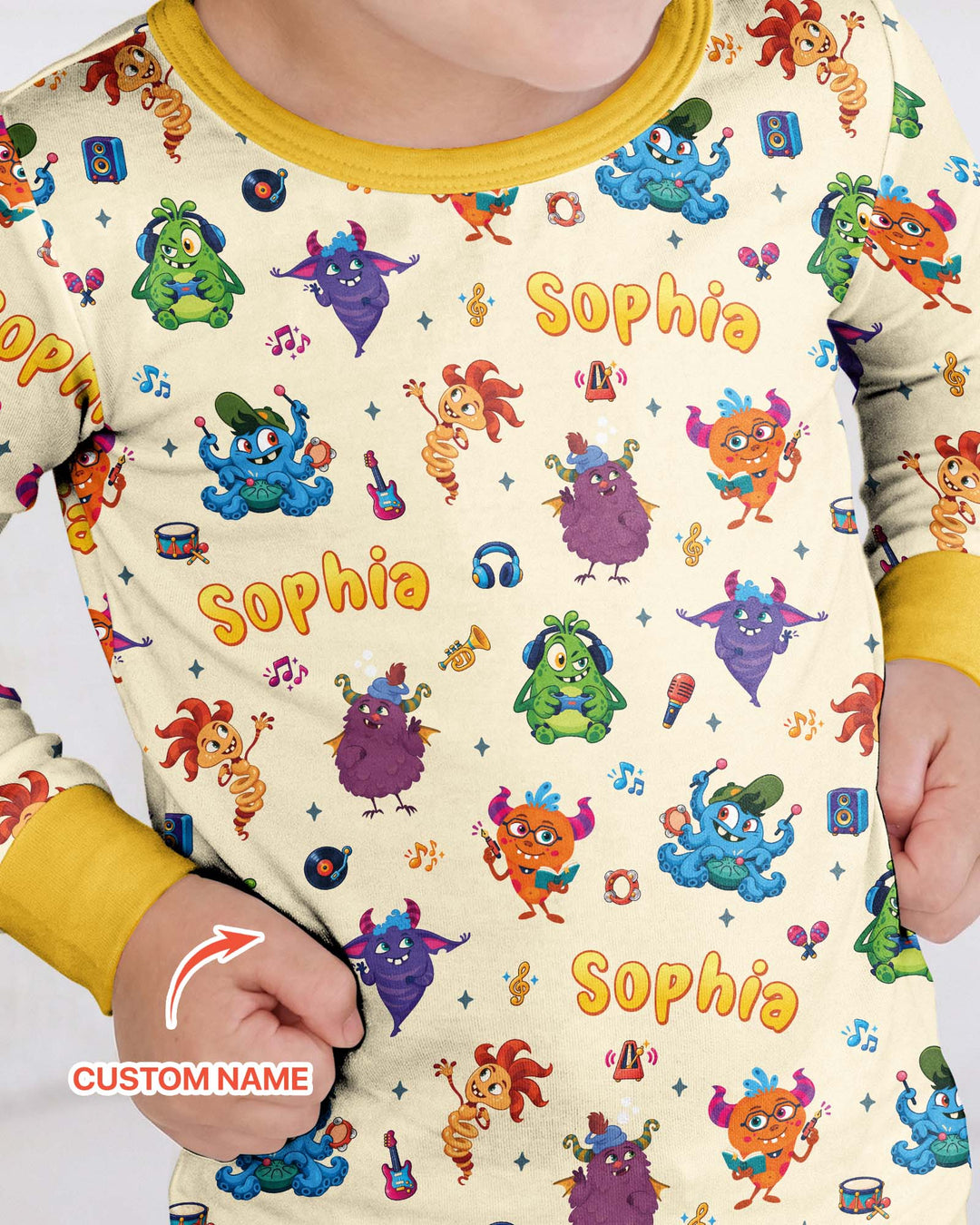 Happy Little Monster Music Band Bamboo Two Piece Long Sleeve Pajama Set