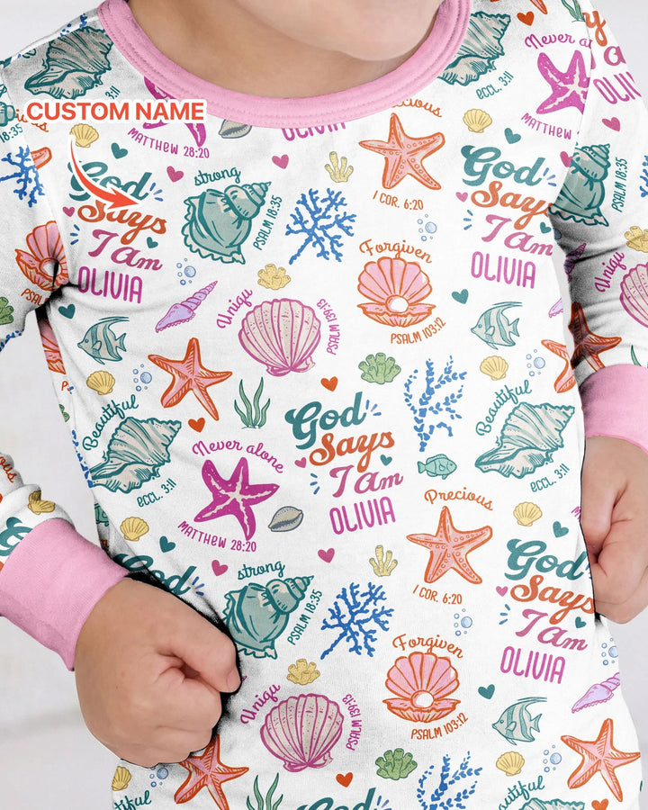 Coastal God Says I Am Custom Name Bamboo Two Piece Long Sleeve Pajama Set
