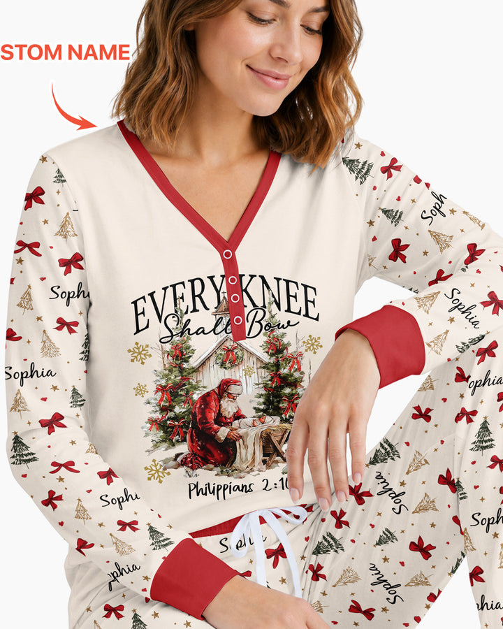 Every Knee Shall Bow Custom Name Mommy And Me Matching Bamboo Women Pajama Set