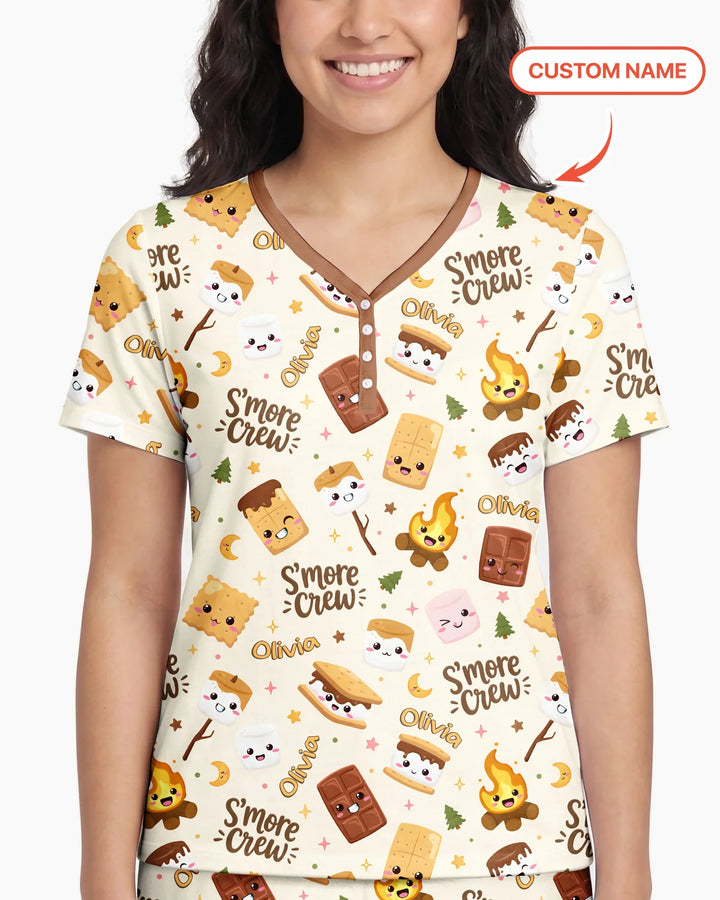 Custom Name Kawaii S'more Crew Family Matching Bamboo Women Short Sleeve Short Pajama Set