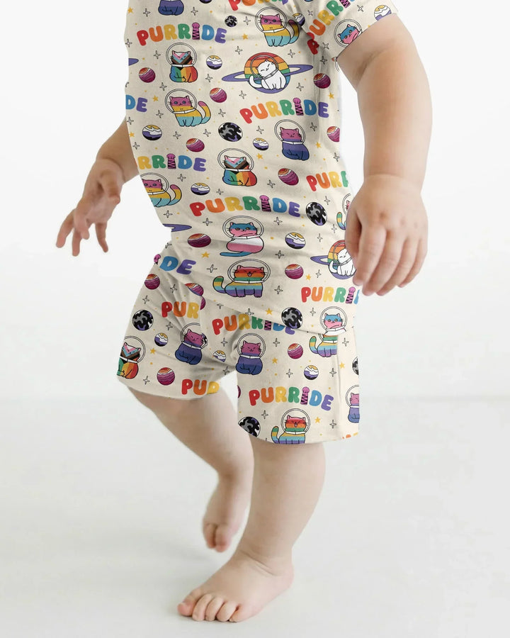 Rainbow Space Cats Family Matching Bamboo Two Piece Short Sleeve Shorts Pajama Set