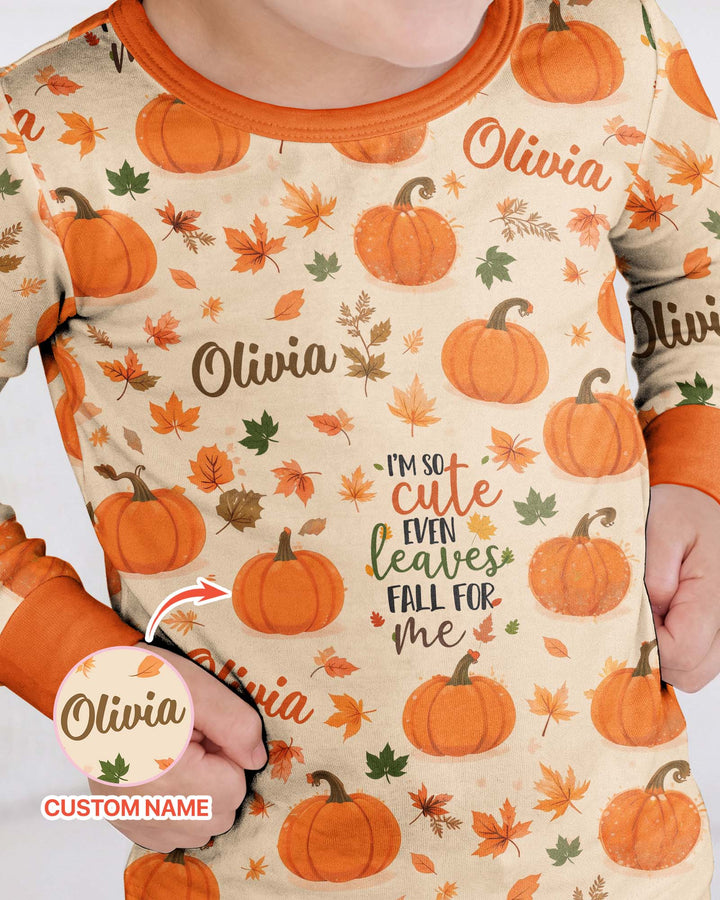 Custom Name I'm So Cute Even Leaves Fall for Me Bamboo Two Piece Long Sleeve Pajama Set