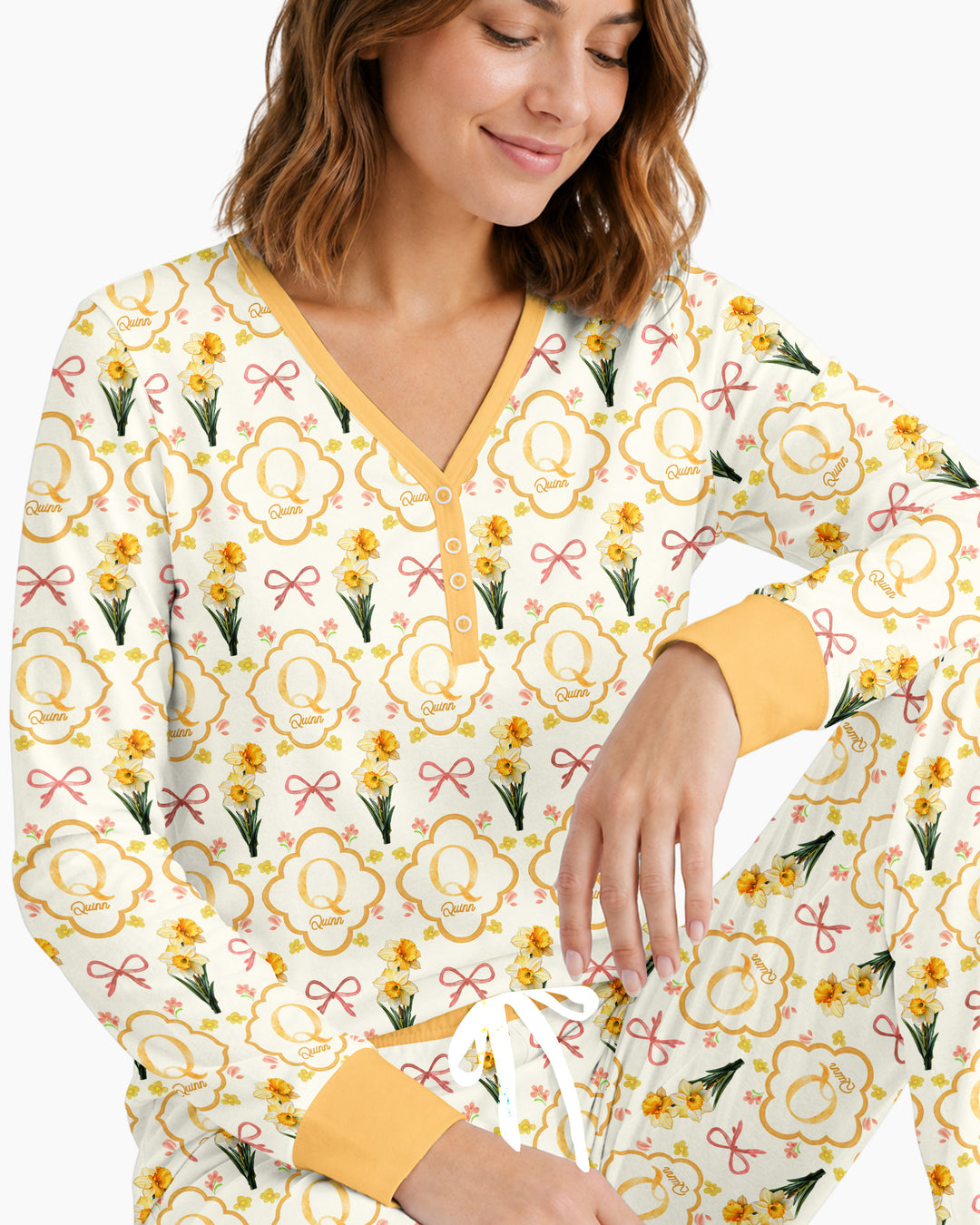 Personalized Birth Flower Mommy And Me Matching Bamboo Women Pajama Set