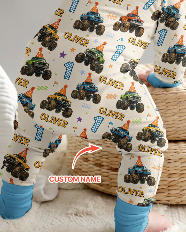Custom Name Birthday Boy Monster Truck Bamboo Convertible Zippy