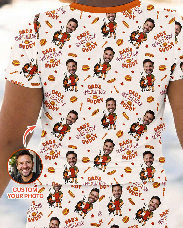 Custom Photo Dad's Grilling Buddy Family Matching Bamboo Two Piece Short Sleeve Pajama Set