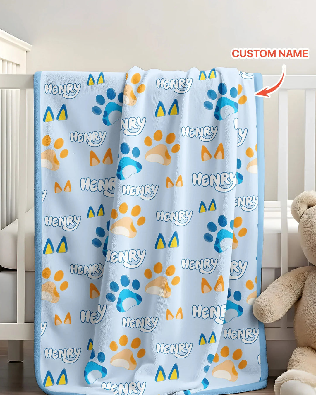 Custom Name Favourite Blue Dog Family Matching Bamboo Blanket