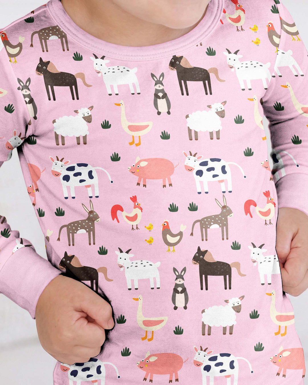 Pink Farm Animals Bamboo Two Piece Pyjamas Set