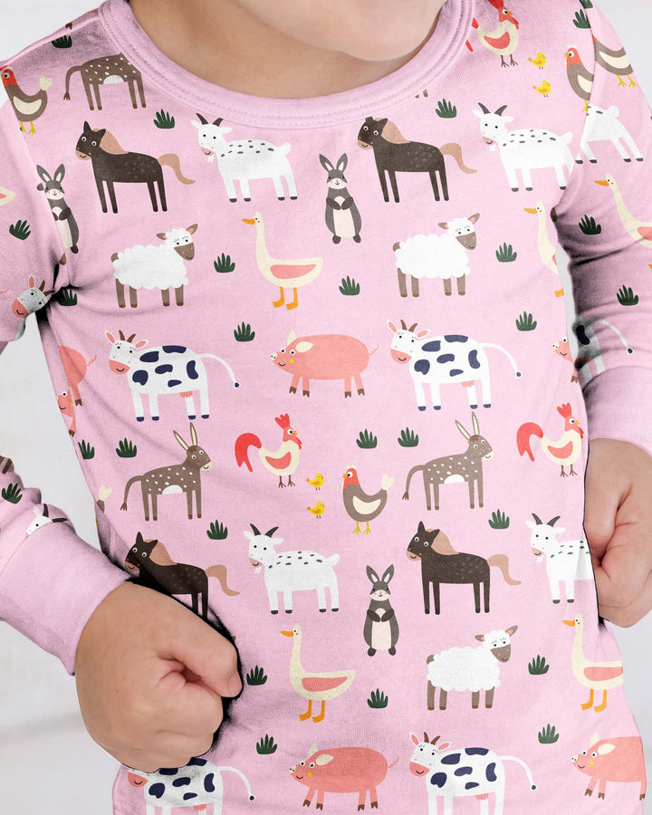 Pink Farm Animals Bamboo Two Piece Pyjamas Set
