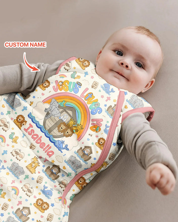 Custom Name Noah's Ark Jesus Loves Me Bamboo Sleep Bag
