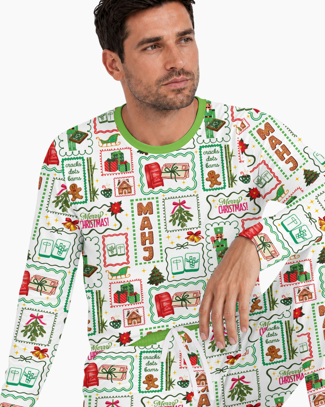 Preppy Christmas Mahjong Bamboo Men's Pajama Set