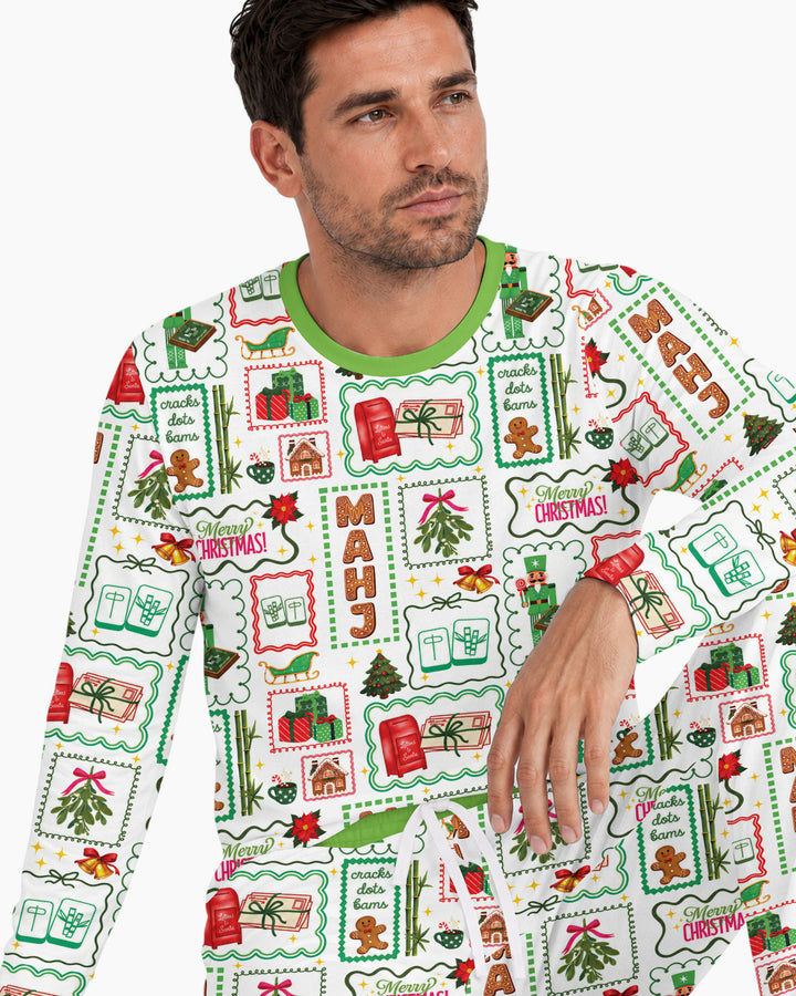 Preppy Christmas Mahjong Bamboo Men's Pajama Set