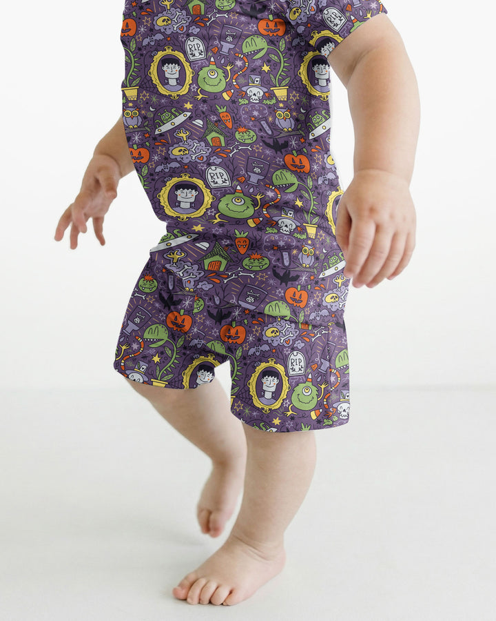 Halloween Monster Fun Bamboo Two Piece Short Sleeve Shorts Pajama Set