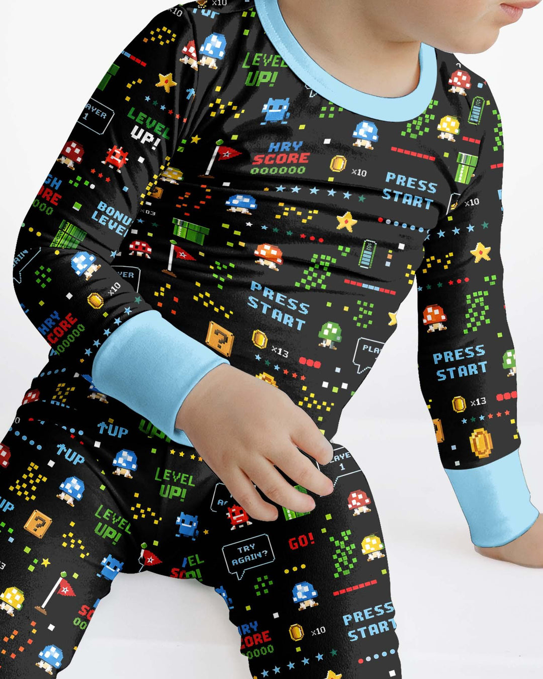 Pixel Game Lover Matching Bamboo Two Piece Long Sleeve Pajama Set