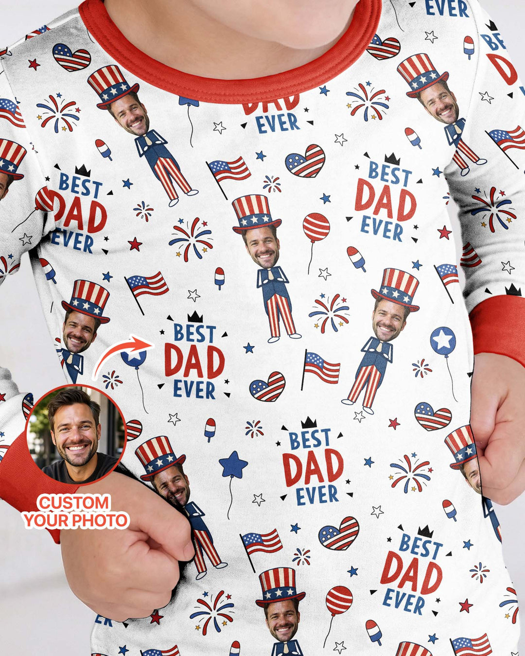 Custom Photo Best Patriotic Family Ever Bamboo Two Piece Long Sleeve Pajama Set