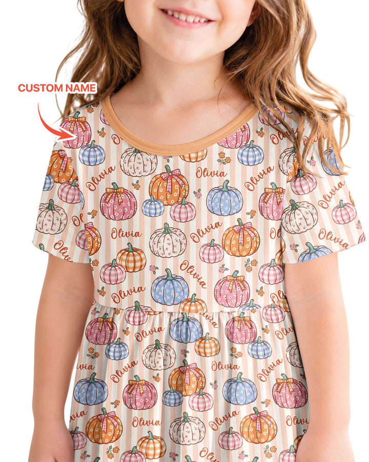 Custom Name Pumpkin Patch Bamboo Twirl Dress