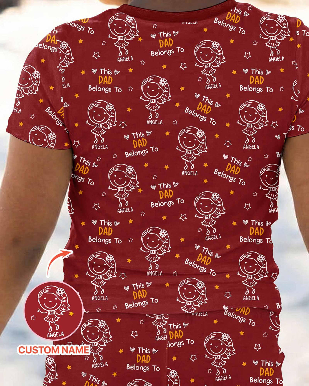 Custom Name This Dad Belongs To Doodle Bamboo Two Piece Short Sleeve Pajama Set