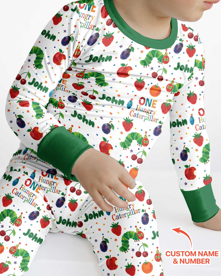 Custom Name And Age Hungry Caterpillar Bamboo Two Piece Long Sleeve Pajama Set