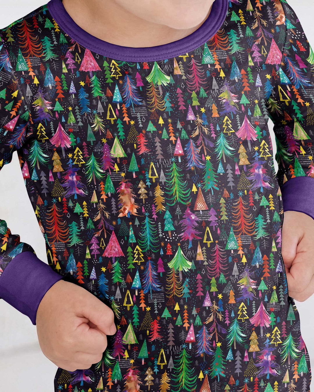 Christmas Holiday Colorful Trees Bamboo Two Piece Long Sleeve Pajama Set