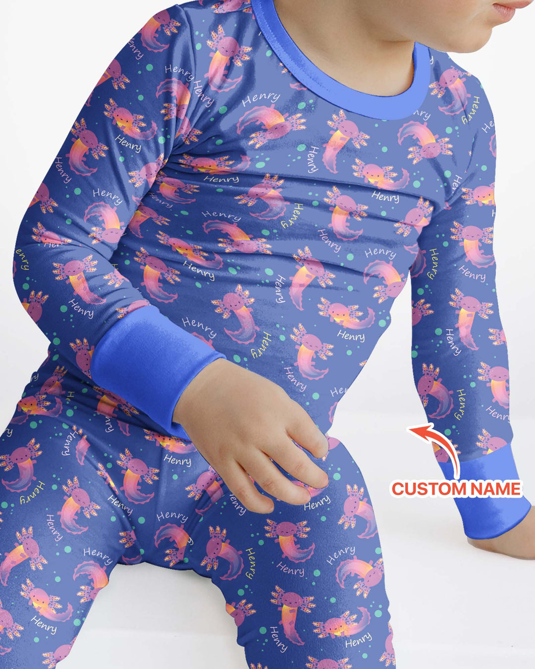 Axolotl Glow Custom Name Bamboo Two Piece Long Sleeve Pajama Set