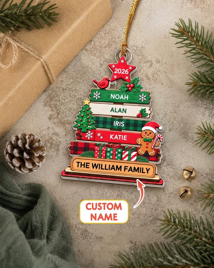 Custom Family Book Tree 1-Side Photo Acrylic Ornament