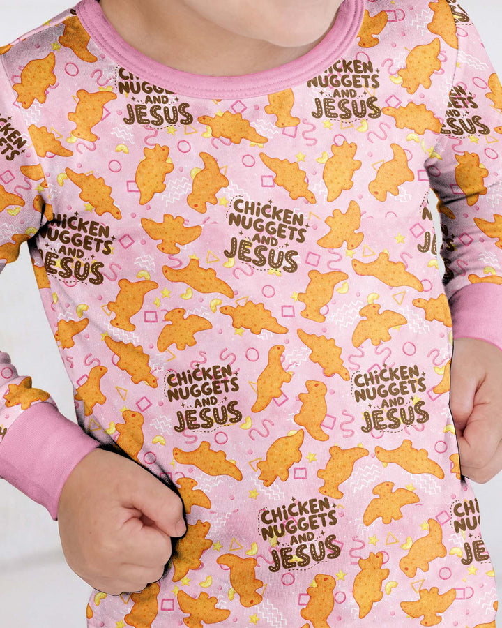Chicken Nuggets and Jesus Family Matching Bamboo Two Piece Long Sleeve Pajama Set