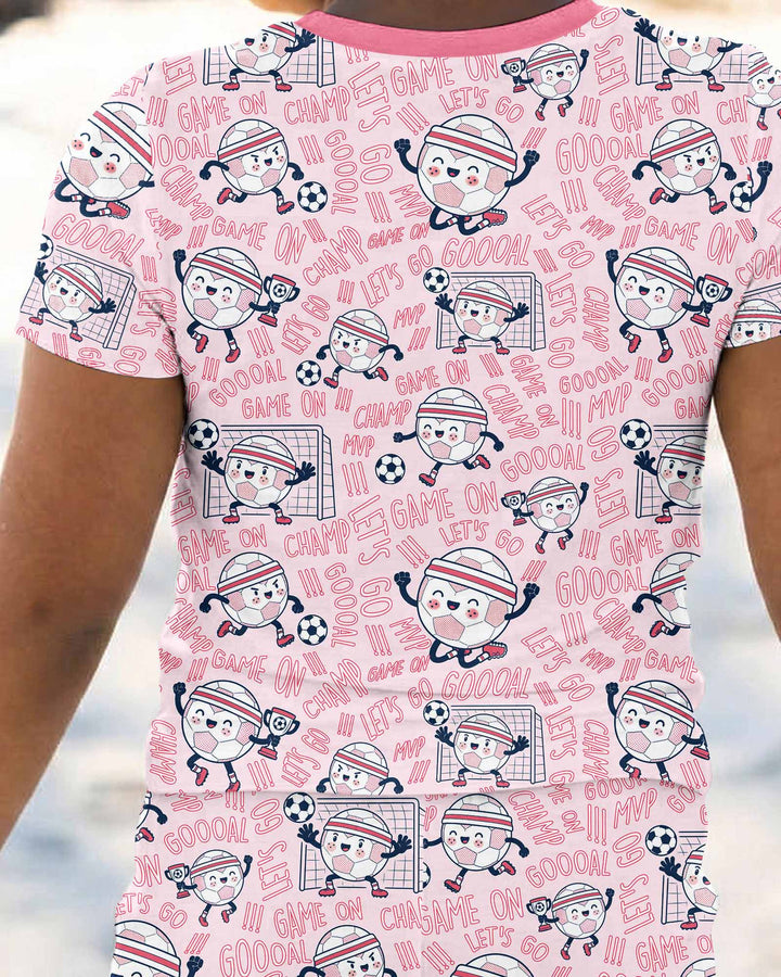 Happy Soccer Ball Family Matching Bamboo Two Piece Short Sleeve Pajama Set