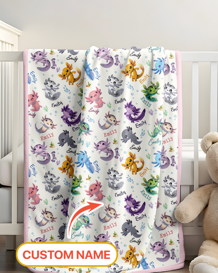 I Love You Axolotl Custom Name Bamboo Blanket