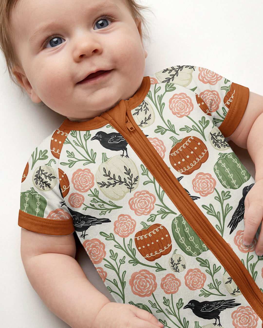 Country Crows with Mums and Pumpkins Bamboo Shorty Zippy