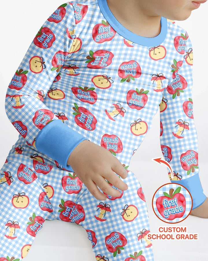 Custom School Grade Apple Days Bamboo Two Piece Long Sleeve Pajama Set