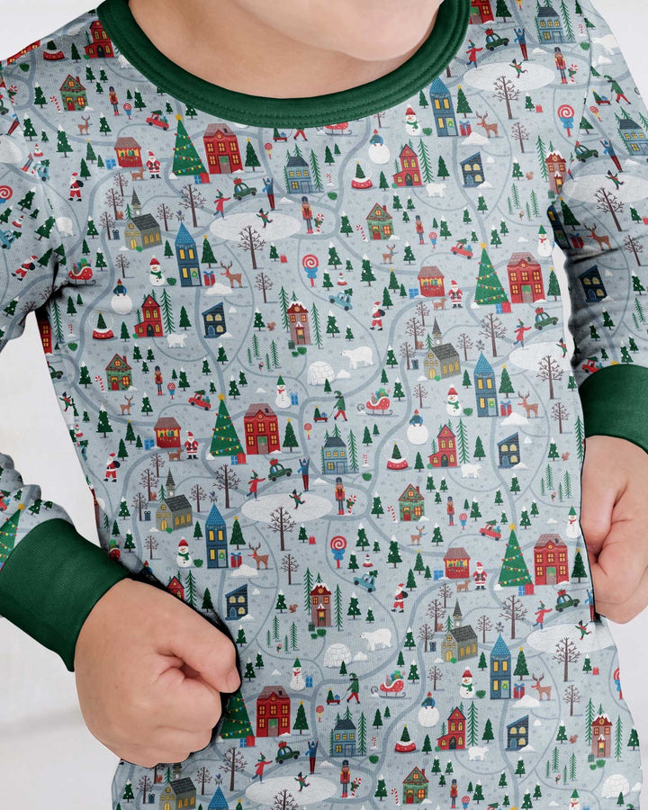 Snowy Christmas Village Map Bamboo Two Piece Long Sleeve Pajama Set