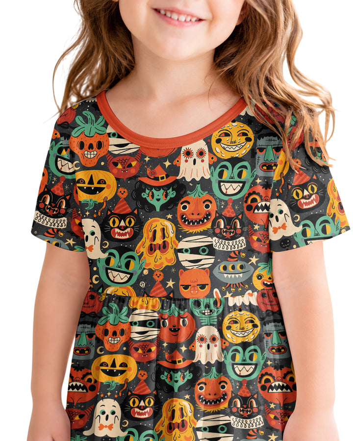 Retri Halloween Monsters Bamboo Twirl Dress